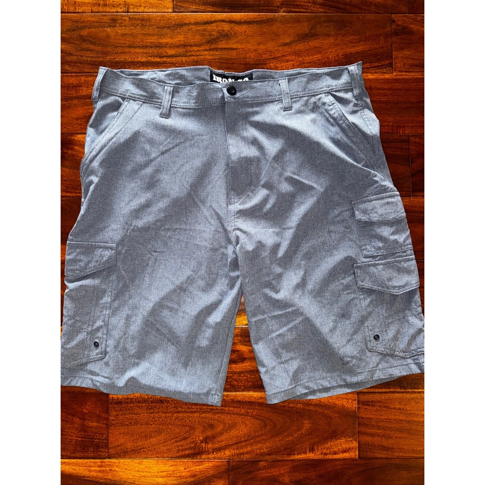 Iron Co Mens Cargo Shorts Blue Heathered Flat Front Size 40 Casual Outdoor